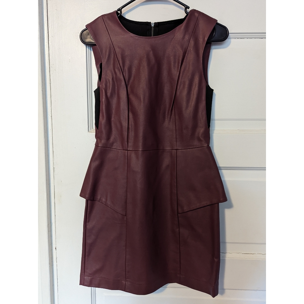 BCBG red faux leather sheath dress